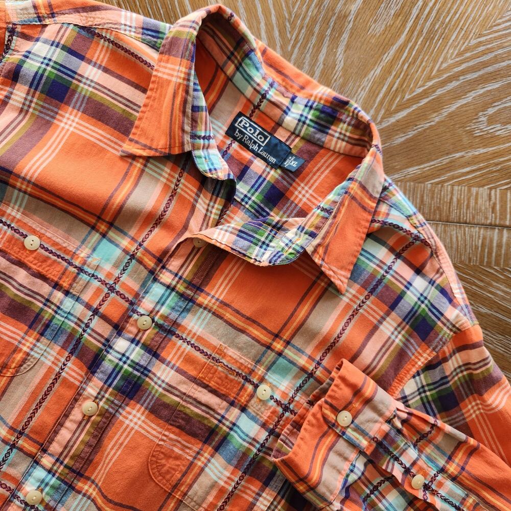 Polo Ralph Lauren Y2K Navajo Long Sleeve Fall Button Down Orange size XL